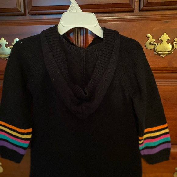 Hanna Andersson black sweater w/bright color flowers & stripes and hood - Picture 5 of 8